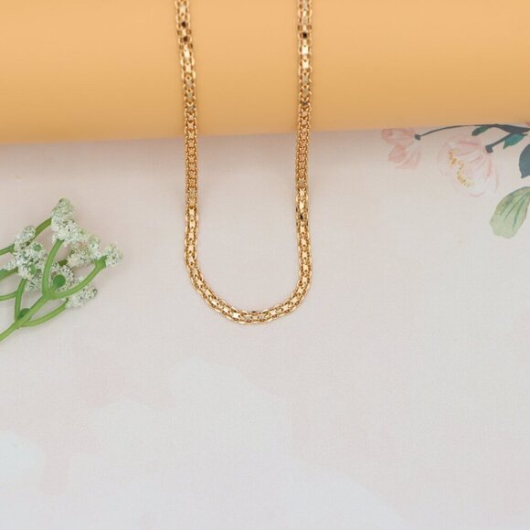 "Classic Rose Gold Flat Link Chain Necklace for Everyday Elegance, XPNL0166 - Picture 10 of 12